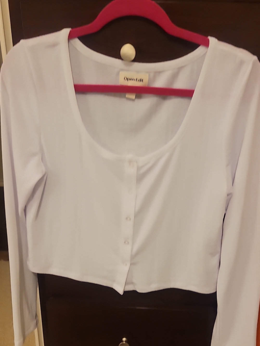 NWOT Open Edit White Scoop-Neck Button-Front Women's Top Size M